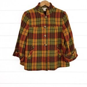 Sundance Retro Autumn Plaid Swing Jacket Orange Green Yellow Small Wool Blend